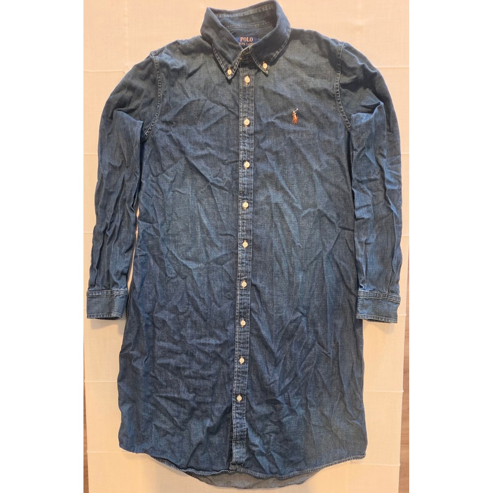 Polo Ralph Lauren Denim Shirt Dress Womens XL Blue Long Sleeve Button Down Pony